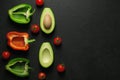 Healthy food clean eating selection on gray background. Green and red bell pepper, avocado and tomato. Top view. Place the text Royalty Free Stock Photo