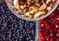 Healthy food clean eating selection: superfood, nuts, berries background, Foods for healthy Heart Royalty Free Stock Photo