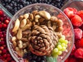 Healthy food clean eating selection: superfood, nuts, berries background, Foods for healthy Heart Royalty Free Stock Photo