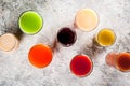 Different juices and smoothies Royalty Free Stock Photo