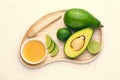 Healthy food concept. Fresh organic avocado on table Royalty Free Stock Photo