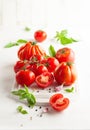 Healthy food concept with fresh ripe tomatoes, basil, garlic and spices. Clean eating Royalty Free Stock Photo