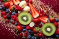 Healthy food concept, fruits and berries. Close-up top view photography, balanced diet nutrient-rich. Generative AI Royalty Free Stock Photo