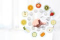 Healthy food concept, Hand of nutritionist doctor pointing fruit Royalty Free Stock Photo