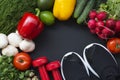 Healthy food concept. Healthy food background with fresh vegetables and ingredients for cooking. Top view. Royalty Free Stock Photo