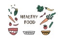 Healthy food concept with lettering. Vector design Royalty Free Stock Photo
