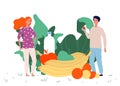 Healthy food concept. Vegan lifestyle vector illustration. Fresh fruits greens and happy tiny people characters. Eco Royalty Free Stock Photo