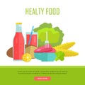 Healthy Food Concept Web Banner Illustration.