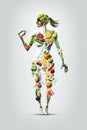 Healthy food concept. Woman body mead of fruits and vegetables Royalty Free Stock Photo