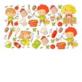 Healthy food and cooking. Fruits, vegetables, household. Doodle vector set.