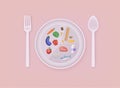 Healthy food and dieting concept. Plan your meal infographic with dish and cutlery. 3D Web Vector Illustrations Royalty Free Stock Photo