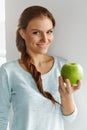 Healthy Food, Eating, Lifestyle, Diet Concept. Woman With Apple. Royalty Free Stock Photo