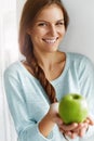 Healthy Food, Eating, Lifestyle, Diet Concept. Woman With Apple. Royalty Free Stock Photo