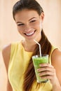 Healthy Food, Eating. Woman Drinking Detox Juice. Lifestyle, Die Royalty Free Stock Photo