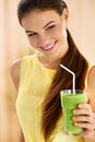 Healthy Food, Eating. Woman Drinking Detox Juice. Lifestyle, Die Royalty Free Stock Photo