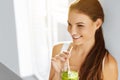 Healthy Food Eating. Woman Drinking Smoothie. Diet. Lifestyle. N Royalty Free Stock Photo