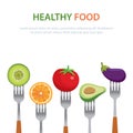 Healthy food on the forks diet concept fruits and vegetables