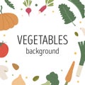 Healthy food frame with background for text. Square card design with fresh vitamin vegetables. Minimalist border with