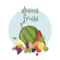 Healthy food frame vector illustration. Hand drawn Fruits . Organic food banner. Good nutrition. Royalty Free Stock Photo