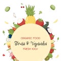 Healthy food frame vector illustration. Hand drawn Vegetables and fruits . Organic food banner. Good nutrition. Royalty Free Stock Photo