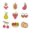 Healthy food fresh fruits vegetables and protein ingredient products icons set line and fill style icon Royalty Free Stock Photo