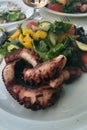 Amazing Madeira Food Fresh Griled Octopus with fresh vegetables Royalty Free Stock Photo