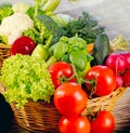 Healthy food - fresh organic vegetable in wicker basket Royalty Free Stock Photo