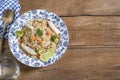 Healthy food fried rice with chicken breast has vegetable on wood table Royalty Free Stock Photo