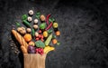 Healthy food in full paper bag of different products vegetables and fruits Royalty Free Stock Photo