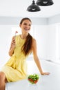 Healthy Food. Girl Eating Vegetable Vegetarian Salad. Lifestyle, Diet Concept. Royalty Free Stock Photo