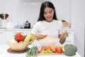 Healthy food for good wellness health concept. Woman cooking salad menu with fresh organic vegetables Royalty Free Stock Photo