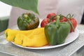 Healthy food green bell pepper, red tomatoes and yellow sweet pepper Royalty Free Stock Photo