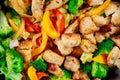 Healthy food grilled chicken and mix salad of chicory, tomatoes, greens and lettuce on close-up Royalty Free Stock Photo