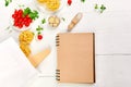 Healthy food in grocery paper bag with blank notebook Royalty Free Stock Photo