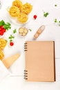 Healthy food in grocery paper bag with blank notebook Royalty Free Stock Photo