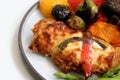 Close up Traditional Italian Chicken with egg plant , Aubergine parmigiana Royalty Free Stock Photo