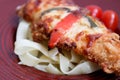 Close up Traditional Italian Chicken with egg plant , Aubergine parmigiana Royalty Free Stock Photo