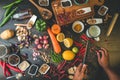 Healthy food herbs Spices for use as cooking ingredients on a wooden background with Fresh organic vegetables on wood. cooking Royalty Free Stock Photo