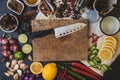 Healthy food herbs Spices for use as cooking ingredients on a wooden background with Fresh organic vegetables on wood. The concept Royalty Free Stock Photo