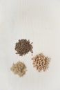 Healthy food ingredients: wholegrain rice, lentils and chickpeas. Royalty Free Stock Photo