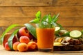 Healthy food juice fruit or smoothies rustic background Royalty Free Stock Photo