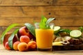 Healthy food juice fruit or smoothies rustic background Royalty Free Stock Photo