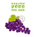 Healthy food for kids vector illustration. Fun and happy children playing on grapes