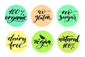 Healthy food label set. Product labels or stickers. 100 percent organic, no gluten, no sugar, dairy free, vegan, natural Royalty Free Stock Photo