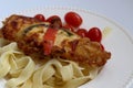 Close up Traditional Italian Chicken with egg plant , Aubergine parmigiana Royalty Free Stock Photo