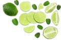 healthy food. lime with mint leaves isolated on white background top view Royalty Free Stock Photo