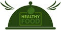Healthy food logo design template. Modern linear organic label, natural emblem with lid for dish