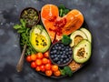 Healthy food for low cholesterol and heart care diet shot. Healthy eating and exercising concept Royalty Free Stock Photo