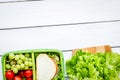 healthy food in lunchbox for dinner at school white table backgr Royalty Free Stock Photo