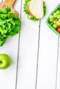 healthy food in lunchbox for dinner at school white table backgr Royalty Free Stock Photo